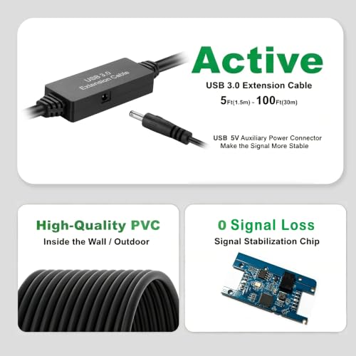 XBOHJOE USB3.0 Active Extension Cable 50FT：USB Repeater with Signal Booster Long USB 3.0 Extender A-Male A-Female Cord for Oculus Rift Quest Link Xbox 360 Kinect PlayStation Webcam(50FT) - size: 50FT