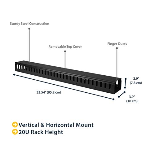 StarTech.com 3ft (1m) Vertical Cable Management Duct with Cover - 0U Open Slot Finger Duct Wire Raceway for 19 Inch Server Rack - Slotted Cord Channel (CMVER20UF) - style: Finger Duct