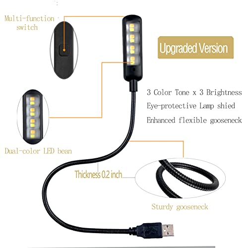 USB Light for Laptop Keyboard, Thickened & Flexiable 3 Brightness x 3 Color Temperature USB Reading Light for Nightwork Without Disturbing Roommates.