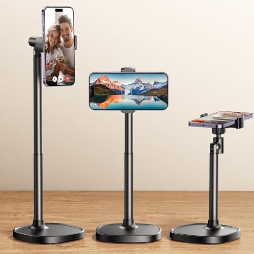 DIMONCOAT Phone Stand for Desk, Angle Height Adjustable Phone Holder for Desk, Aluminum Alloy Universal iPhone Holder, Retractable Cell Phone Stand Recording Office for iPhone 17 16 15 Pro Max S26 - color: BLACK - 6X STABLE WEIGHTED BASE, size: For 4-7 In