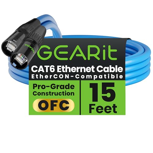 GEARit Shielded CAT6 Ethercon Cable (15 Feet) Professional Audio & Lighting RJ45 EtherCON-Compatible Cable for Studio, Stage, Concerts - 15ft Blue - color: Blue, size: 15 Feet
