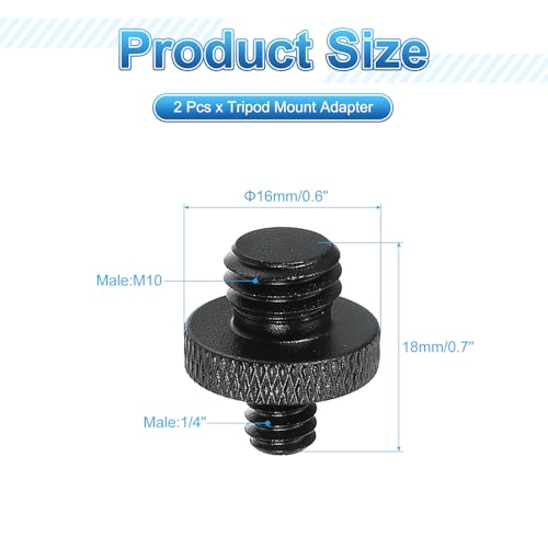 PATIKIL Tripod Screw Adapter 1/4" Male to M10 Male, 2 Pcs Tripod Nut Connectors Camera Mount Screw Camera Double Head Converter for Microphone Holder Magic Arms Accessories, 18 mm - size: 1/4" Male to M10 Male,18 mm
