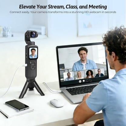 4K Vlogging Camera for YouTube, 75MP Pocket Digital Camera with 330° Rotating Gimbal Lens, Travel & Beginner Handheld Vlog Camera, WiFi Content Creator Kit with Tripod, 16GB Card
