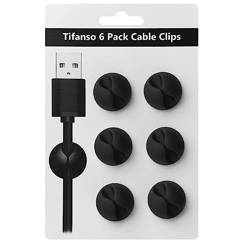 tifanso 6PCS Cable Clips Black - Adhesive Cord Cable Clips Holder Wire Organizer for Desk, Wire Holders for Cords, Nightstand, Home and Office - color: Black