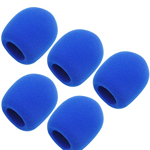 Fielect 5Pcs Microphone Cover Sponge Foam Mic Cover Handheld Microphone Windscreen Protector Mic Foam Cover Filter Blue for Karaoke DJ, KTV, Broadcasting - color: Blue