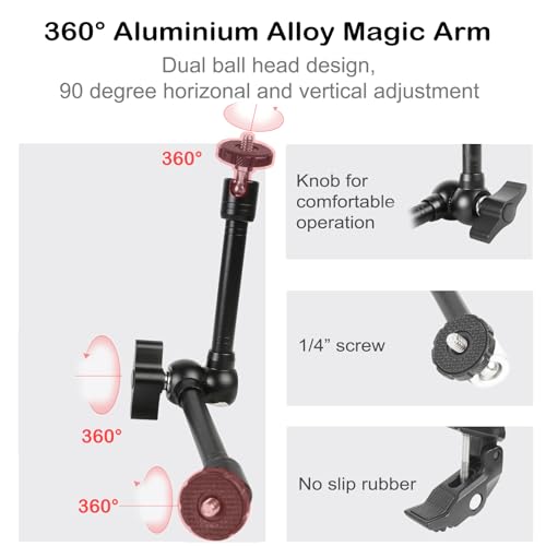 PellKing Magic Arm Clamp Kit, Camera Mount Articulating Friction Arm w 2 Pcs Super Clamp, w 1/4"-20 Screw and Thread Hole, for Camera, Light, Monitor, Webcam or Action Camera 2kg, for Table, Tube