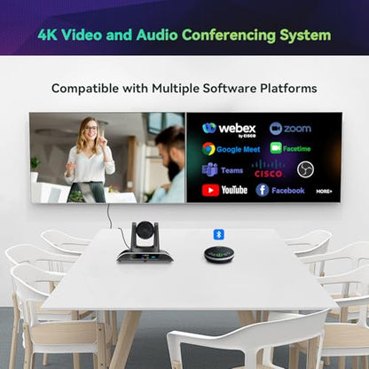 4K Conference Room Camera System AI Auto-Tracking 4K PTZ Camera 3X Optical Zoom 93° Wide Angle USB3.0 HDMI Output and Wireless Bluetooth Speakerphone with Mics for Conferencing Worship Church Medical - color: Jet
