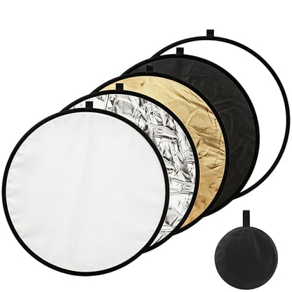 5-in-1 Photography Reflector 32"(80cm), Multi-Disc Collapsible Light Reflector with Bag - Super Portable for Studio/Macro Photography - Translucent, Silver, Gold, White and Black - size: 32“/80cm