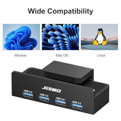 USB Hub 3.0, JESWO Clamp USB Hub with Extra Power Supply Port, Aluminum 4-Port USB 3.0 Extender Hub with 4.92ft Cable for Monitors, Desks, PC, Laptop, XPS, USB-Flash Drives, etc.