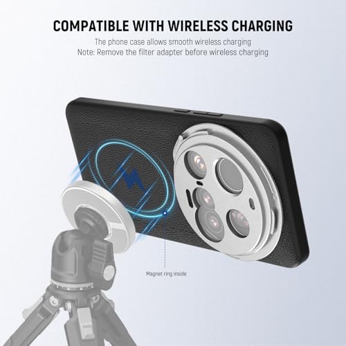 NEEWER 15 Ultra Case, Protective Phone Case Compatible with Xiaomi 15 Ultra, Heavy Duty TPU + PC Faux Leather with 17mm Lens Mounts & 67mm Filter Adapter for Wireless Charging, PA101 Black + Silver - style: Case for 15 Ultra/Black+Silver