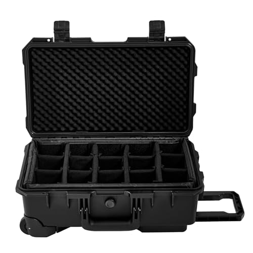 Regetek Waterproof Travel Camera Hard Case with Padded Divider, 22 x 14 x 10 Inch, Rolling Case for Camera, Gear, Equipment, Dustproof, Shockproof,Airline Carry-On Approved, Inner 19.8"x 10.9" x 6.8"
