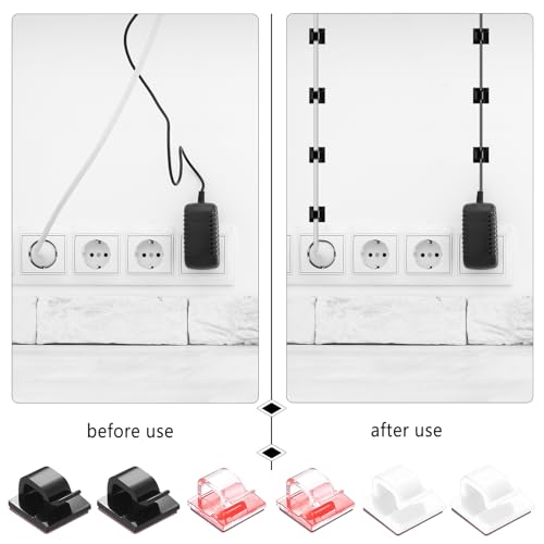 105 Pcs Self Adhesive Cable Clips Cables Ties, Black Wall Wire Cable Management Clips, Adhesive Cord Holder Clip for Wall Under Desk Ethernet TV Cables Clamp