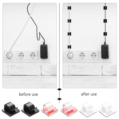 105 Pcs Self Adhesive Cable Clips Cables Ties, Black Wall Wire Cable Management Clips, Adhesive Cord Holder Clip for Wall Under Desk Ethernet TV Cables Clamp