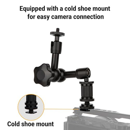 7-Inch Magic Arm - Articulating Friction Arm with 1/4" Tripod Screw & Cold Shoe Mount - 360 Swivel Ball Head Monitor Mount for DSLR Camera Rig, LED Light, Microphone - Black