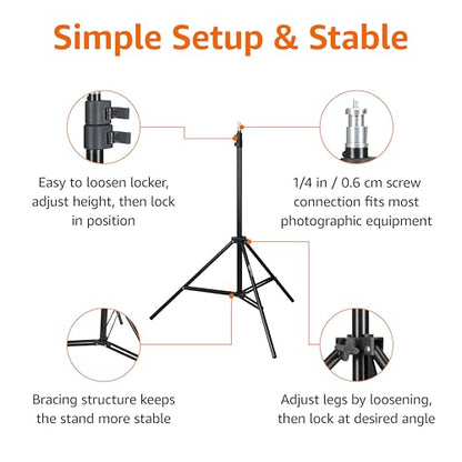 Amazon Basics Portable Aluminum Photography Light Stand Tripod with Case, 2.8-6.7 feet, Black - size: 1-Pack