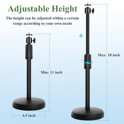 Webcam Stand with Phone Holder, Adjustable Height Desk Camera Mount for Logitech C920 C922 C925e C930e, 1/4" Threaded Desktop Tripod Stand for Live Streaming, Video Conferencing, Online Classes