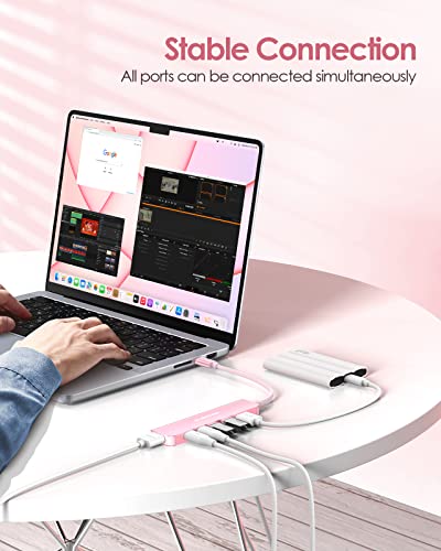 LENTION 6-in-1 USB C Hub, 4K@60Hz HDMI, 100W PD, 3 USB 3.0, USB-C Data | Ideal for Work & Study, Stable Driver 3.0 Certified, Compatible with macOS, iOS/iPadOS, Windows & ChromeOS (CE35p, Rose Gold) - color: Rose Gold