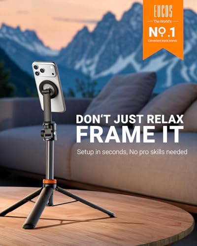 EUCOS 62" Magsafe Tripod, Tripod for iPhone & Magnetic Selfie Stick Tripod with Remote, Strong Magnetic Phone Holder for Magsafe, Extendable Phone Tripod Stand for iPhone