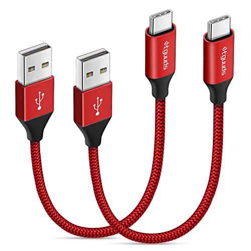 etguuds USB to USB C Cable 0.5ft, 2-Pack Short USB A to Type C Charger Cord Fast Charging for Samsung Galaxy A17 A16 A15 A26 A36 A56, S25 S24 S23 S22 S21 S20 S10 Note 20, for iPhone 17 16 15, Moto - color: Red, size: 0.5ft