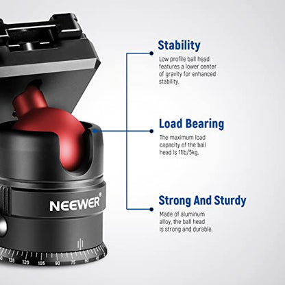 NEEWER Tripod Head, 360° Rotating Panoramic Ball Head with 1/4” Quick Shoe Plate for Tripod Monopod Slider DSLR Camera Camcorder, Max Load up to 5kg/11lb – GM28 - style: GM28