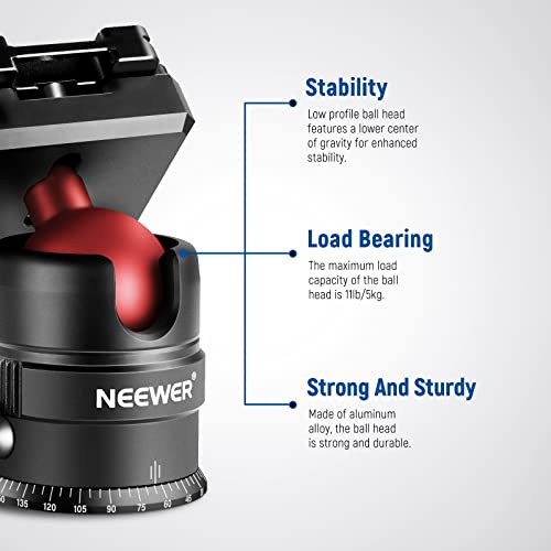 NEEWER Tripod Head, 360° Rotating Panoramic Ball Head with 1/4” Quick Shoe Plate for Tripod Monopod Slider DSLR Camera Camcorder, Max Load up to 5kg/11lb – GM28 - style: GM28