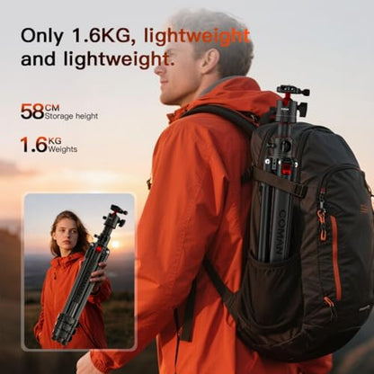 COMAN 72" Overhead Tripod, Camera Tripod with Center Column and 360 Degree Ball Head, Detachable Monopod with Arca QR Plate, Horizontal Tripod for Camera, DSLR, Max Load 11 lbs - color: KX3939MINI-A32