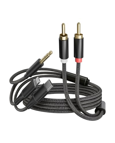 [3-in-1 RCA Audio Cable] Lightning/USB C/3.5mm to 2 RCA – Compatible with iPhone, Android, Home Theater, Car Stereo, Speaker, Amplifier (3.9FT) - size: 3.9FT