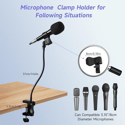 Professional Desktop Audio Workflow Bundle: Flexible Gooseneck Mic Stand with Desk Clamp & 2-Pack Adhesive Headphone Holders – Complete Setup for Streaming, Recording, Gaming