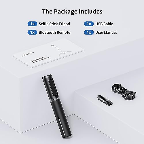 ATUMTEK Selfie Stick Tripod, 3-in-1 Extendable Aluminum Phone Tripod with Detachable Bluetooth Remote, Compatible with iPhone 17/16/15/14/13/12/11/11 Pro/XS Max/XR and Samsung Smartphones, Black - color: Black