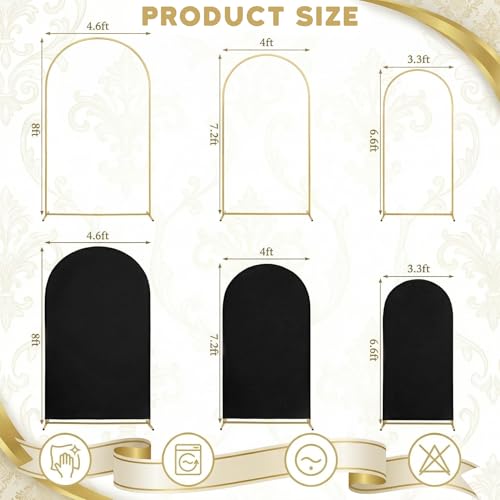 Toolterritary Set of 3 Metal Arch Backdrop Stand with Cover Set, (8FT, 7.2FT, 6.6FT Wedding Arch and Cover Set), Backdrop Arch for Party, Baby Shower, Birthday, and Graduation Ceremony - color: Black, size: 8ft+7.2ft+6.6ft