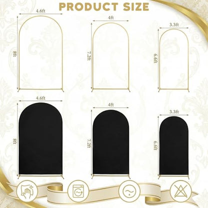 Toolterritary Set of 3 Metal Arch Backdrop Stand with Cover Set, (8FT, 7.2FT, 6.6FT Wedding Arch and Cover Set), Backdrop Arch for Party, Baby Shower, Birthday, and Graduation Ceremony - color: Black, size: 8ft+7.2ft+6.6ft