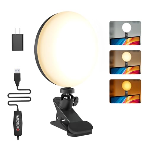 Mojimdo Lighting for Video Recording, Video Light Clip on Desktop Monitor, 3 Dimmable Color & 5 Brightness Level Webcam Light for Meet Lighting/Remote Working/Self Broadcasting/Live Streaming - 6.3''