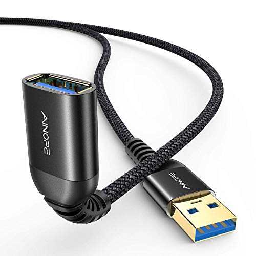 AINOPE 2 Pack USB Extensions Cable High Speed USB 3.0 Extension Cord Type A Male to Female Sturdy Braided Material Fast Data Transfer Compatible with USB Keyboard,Mouse,Flash Drive,Black,6.6FT+6.6FT - color: Black, size: 6.6FT+6.6FT