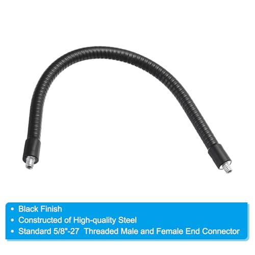 PATIKIL 12" Gooseneck, 2 Pcs 1/4"-20 Male to Male Thread Metal Universal Hose Flexible Arm Gooseneck Tube Extension Holder for Action Camera, Phone, Microphone, Black - size: 12"