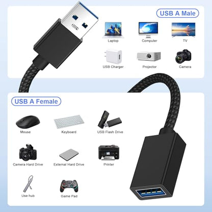 Vanjua USB Extension Cable-3.3FT, USB 3.0 Extension Cable, Male to Female Cord High Data Transfer Compatible with Webcam,USBKeyboard,Flash Drive,Hard Drive,Printer,Camera and More