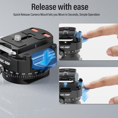 SIRUI 55mm Quick Release Plate with 360° Rotating Panoramic Head, Camera Mount Adapter with 1/4" and 3/8" Thread, Quick-Release Attach Plate for Tripod Monopod DSLR Stabilizer, QC-55P - size: Quick Release Plate with 360° Panoramic Head