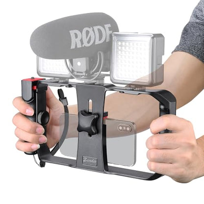 Zeadio Smartphone Video Rig, Phone Stabilizer Grip with a Detachable Side Handle, Universal Video Recording Cage, Compatible with All Smartphones for Vlogging Filmmaking Live Streaming - style: Basic Version