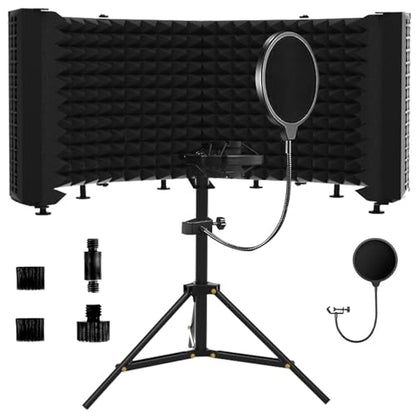 Microphone Isolation Shield – Foldable & Adjustable Soundproof Panel for Recording, Podcasting, Vocal Booth, Studio & Home Use (Six-sided low stand) - size: Six-sided low stand