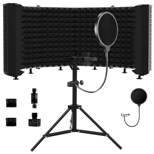 Microphone Isolation Shield – Foldable & Adjustable Soundproof Panel for Recording, Podcasting, Vocal Booth, Studio & Home Use (Six-sided low stand) - size: Six-sided low stand