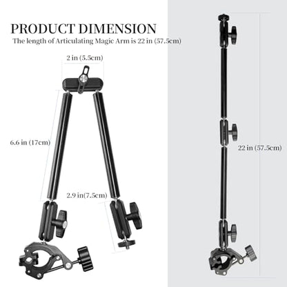 22" Magic Arm with Super Clamp Overhead Camera Mount for Camera, 1/4” Threads Adjustable Desktop Stand Holder Compatible with Phone Microphone Webcam Action Camera Video Light