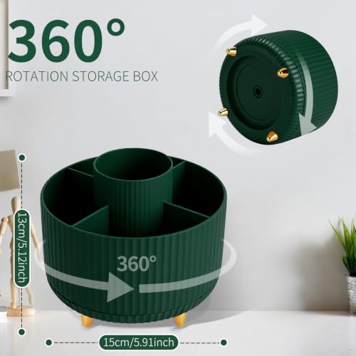 Camelmother 360°Rotating Pen&Pencil Holder For Desk With 5Slots Cute Office - color: Green