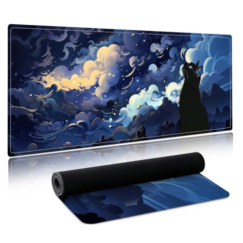 Cat Lover Gifts,Starry Night Cat Mouse Pad,Desk Matt for Desktop,Cute Desk Pad Mat,Large Mouse Pad,Big Mousepad with Stitched Edges,Clouds Deskmat,Keyboard Pad Mouse Mat for Computer,Work,Gaming - color: nightcat