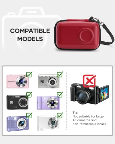 SQERO Digital Camera Case for KODAK PIXPRO FZ45 FZ55 & CAMKORY 1080P - Compact Travel Bag with 3 SD Card Slots, Small Lightweight Pouch, Cute Gifts for Adults Kids - color: red