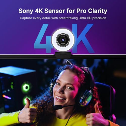 NexiGo N680E Pro 4K Webcam with Ring Light, PDAF Autofocus, 1080p 60FPS, Dual Noise-Canceling Mics, Privacy Shutter, USB Plug-and-Play for Zoom, Teams, Twitch, Google Meet - style: 4K Webcam with Light