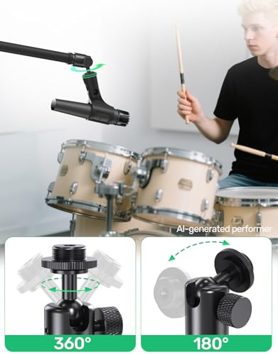Ball and Socket Head Microphone Adapter with Angle Adjustment– 360° Pan & 90° Tilt, with 5/8" and 3/8" All-Metal Adapter, Camera, Lightweight & Secure Locking, Swivel Mic Stand Adapter