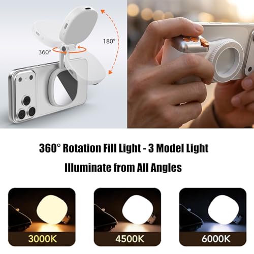 Magnetic Camera Grip for Phone, Stabilizer Grip with Light Bluetooth Remote, Content Creator Filming Kit for Video Recording, Portable Mobile Photography Equipment