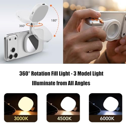 Magnetic Camera Grip for Phone, Stabilizer Grip with Light Bluetooth Remote, Content Creator Filming Kit for Video Recording, Portable Mobile Photography Equipment