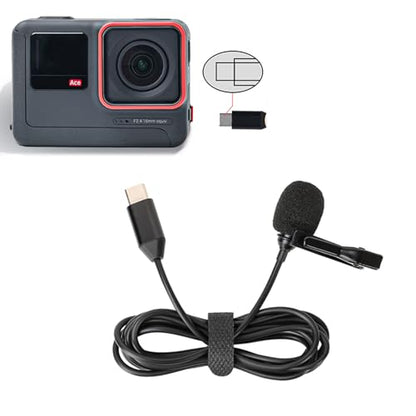 Lavalier Microphone Compatible for Insta360 Ace Pro/360 Ace, Noise Cancelling Microphone Type C Microphone Cable 1.5 m