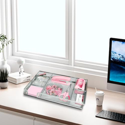 Pink Office Desk Accessories, Pink Office Supplies Set, Desk Drawer Organizer,Stapler and Tape Dispenser Set,Tape,Staple Remover, Staples, Paper Clips, Scissor and Sticky Note - color: Pink