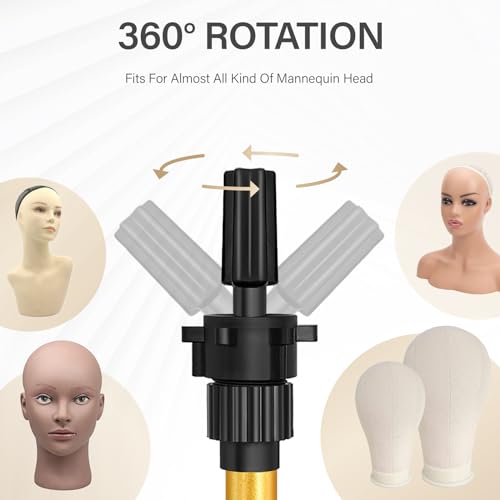 ZQIAN BEAUTY Wig Stand Tripod, 25 Inch Adjustable Mannequin Head Stand, Wig Head Stand for Training Heads And Canvas Block Head (Golden, Mannequin Head Not Included) - color: Golden, size: 25 Inch